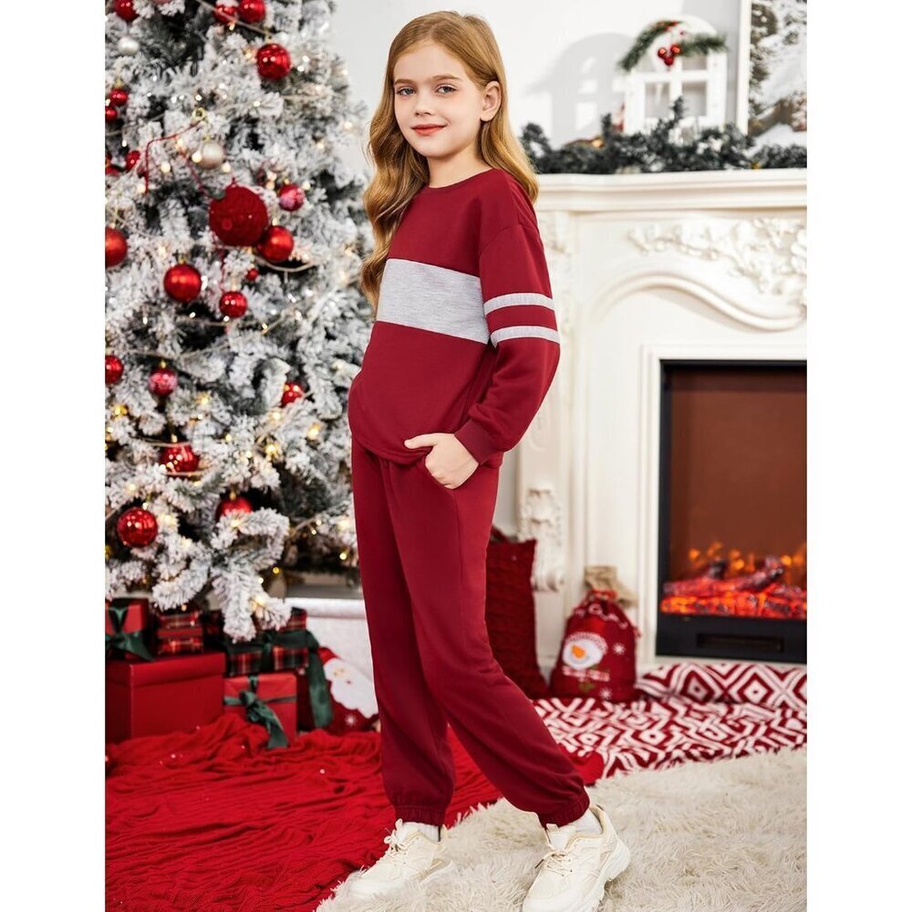 Girls' Clothing Sets Sweatsuits Long Sleeve Color Block Pullover Sweatshirts and - Picture 3 of 8